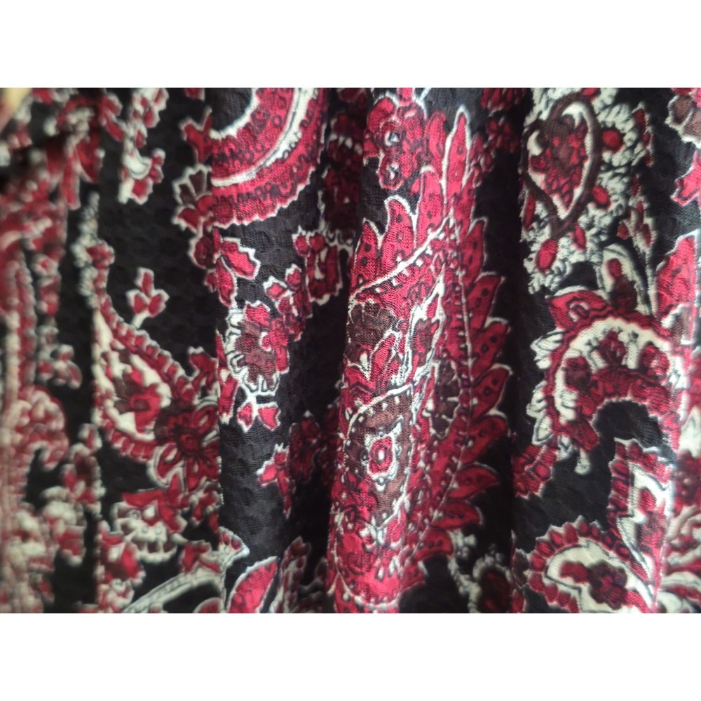 NWT Michael Michael Kors Black Maroon Paisley Faux Wrap Ruffle Sleeves Dress L - Picture 4 of 7